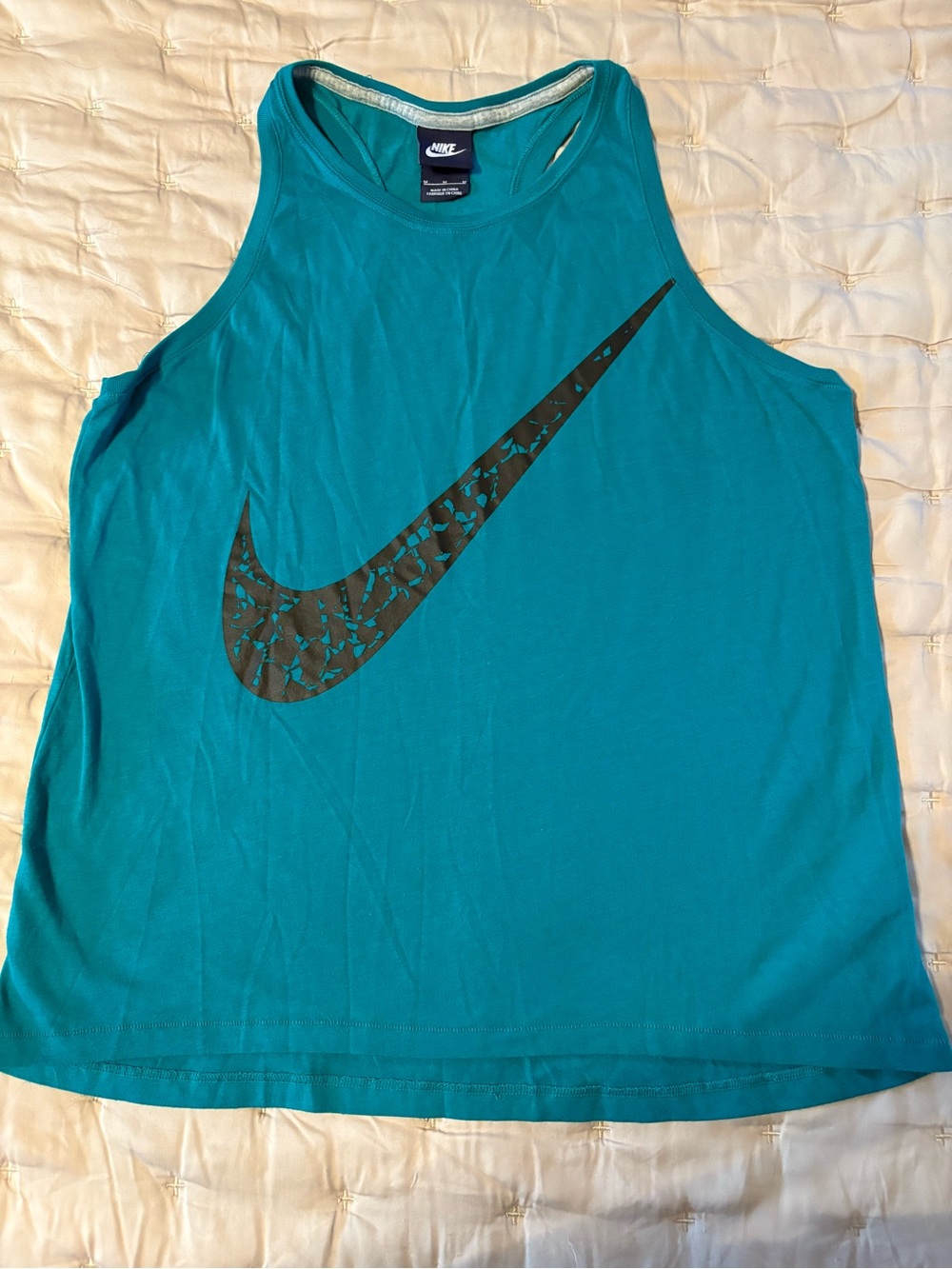 Nike Women’s Teal Racerback Tank Top with Black Patterned Swoosh